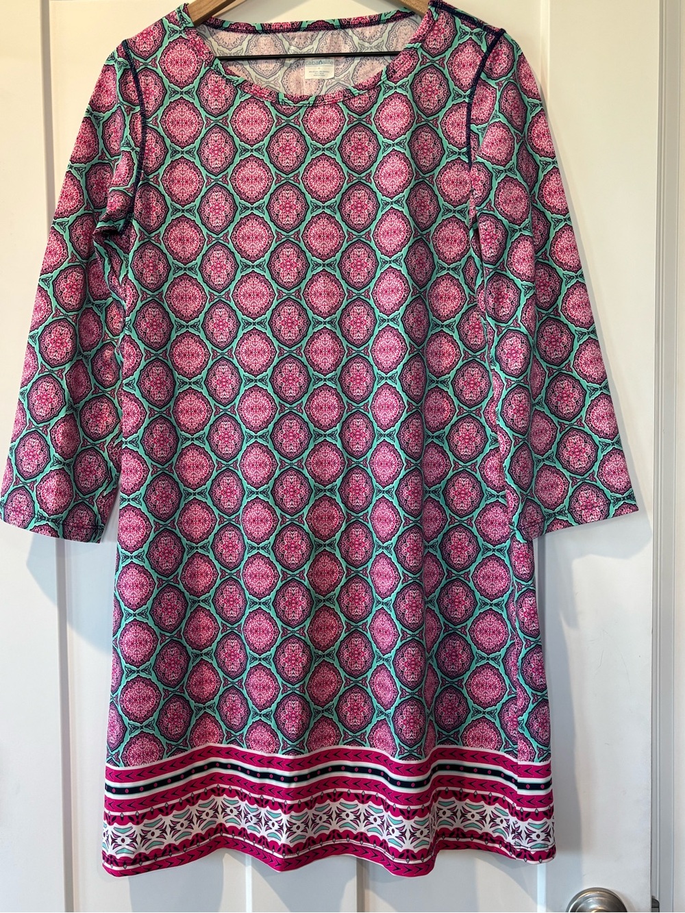 Cabana Life Pink Teal Printed Shift Dress Sun Protective Fabric UPF 50+  XL